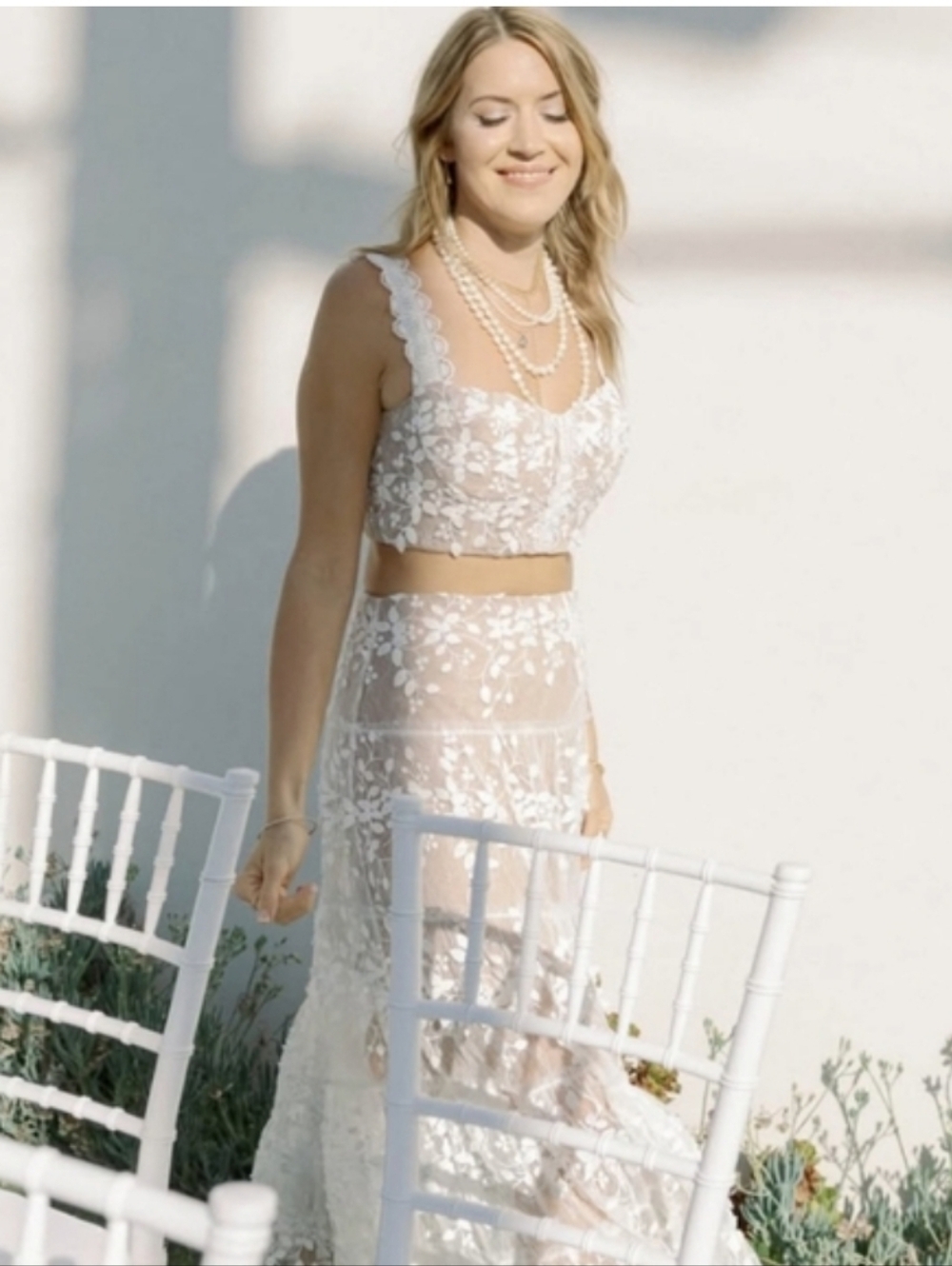 Bronx & Banco Megan Two-piece Set Top Skirt Lace White Size XS Wedding Bridal - Picture 2 of 16